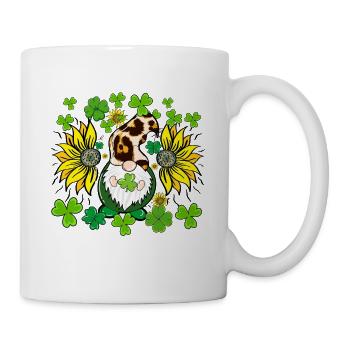 St. Patricks Day Kleeblattzwerg mit Sonnenblumen - Tasse - Weiß - Rechts