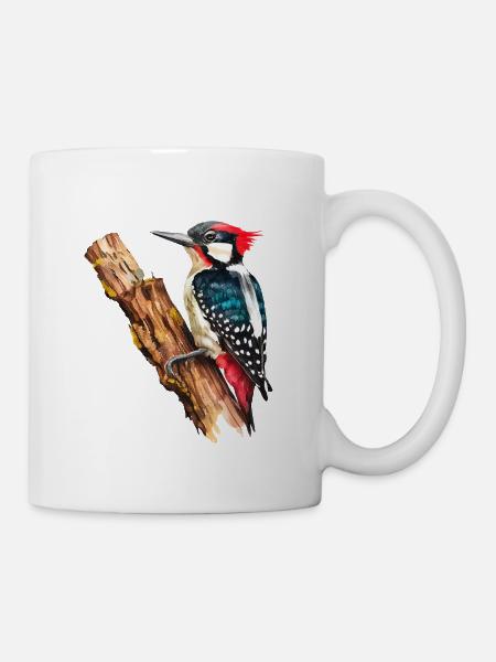 Aquarellspecht auf einem Baum - Tasse - Weiß