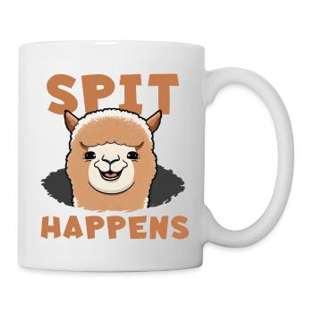 Spit Happens Lama Alpaca Witziger Spruch Grimasse - Tasse - Weiß - Rechts