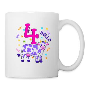 Hello Four Cow, quatrième anniversaire, fille de 4e anniversaire - Mug blanc - blanc - Droite