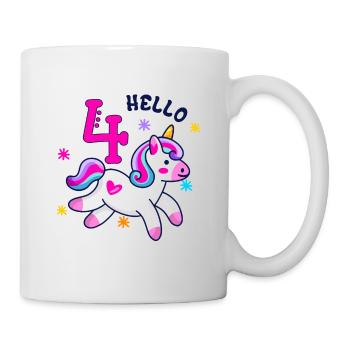 Hello Four Unicorn, fourth birthday, Magical - Mug - white - Right