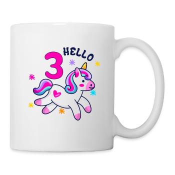 Hello Three Unicorn, third birthday, Magical - Mug - white - Right