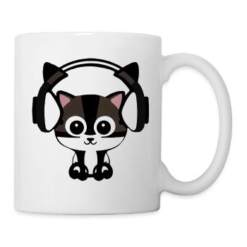 Melodische Samtpfote: Katze mit Headset - Tasse - Weiß - Rechts