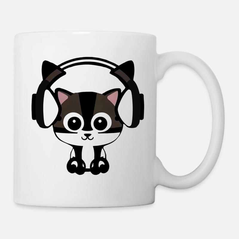 Patte de velours mélodique : chat avec casque - Mug blanc - blanc