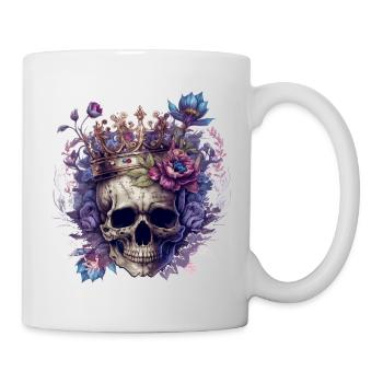 Skull with crown and flowers - Mug - white - Right