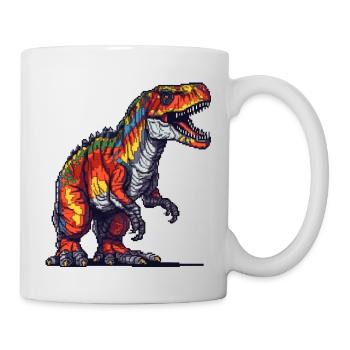 Pixeliger Tyrannosaurus Rex in bunten Farben - Tasse - Weiß - Rechts