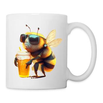 Cool bee with beer and sunglasses - Mug - white - Right