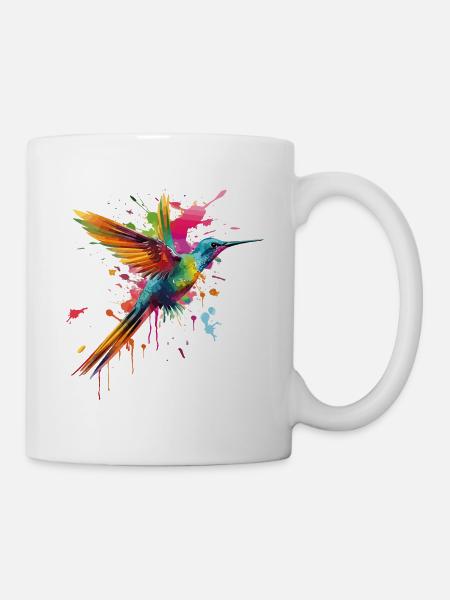 Kolibri Vogel Tier Kunst Aquarell Splash Bunt - Tasse - Weiß
