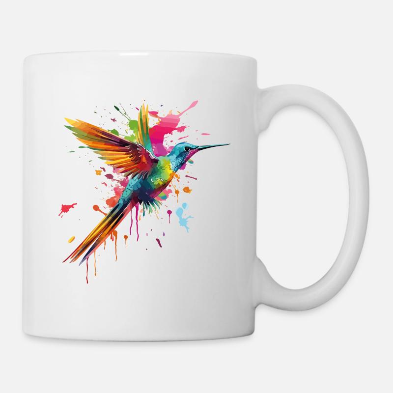 Kolibri Vogel Tier Kunst Aquarell Splash Bunt - Tasse - Weiß