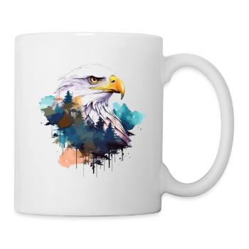 Adler Adlerkopf Natur Wildnis Wald Bäume Kunst - Tasse - Weiß - Rechts