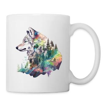Wolf Wolfskopf Natur Wildnis Wald Bäume Kunst - Tasse - Weiß - Rechts