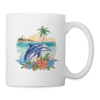 Dauphin Été Soleil Plage Palmiers de mer Fleurs - Mug blanc - blanc - Droite