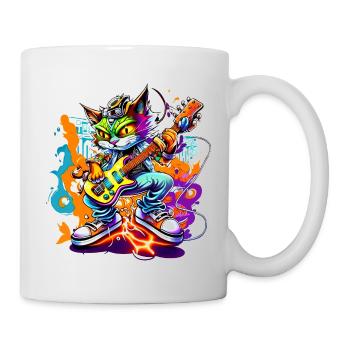 Trendy cartoon cat with guitar - Mug - white - Right