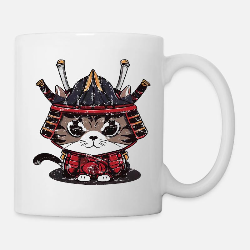 Cute samurai cat traditional clothes - Mug - white