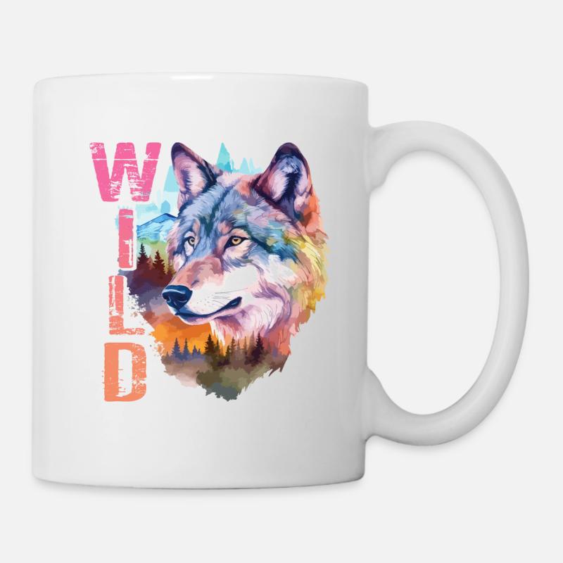 Wolf Wild Wolf Head Nature Wilderness Forest Trees Art - Mug - white
