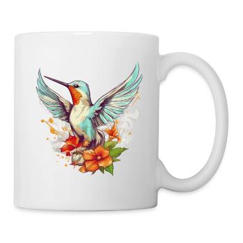 Hummingbird Flowers Bird Animal Art Watercolor Colorful - Mug - white - Right