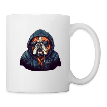 Coole Bulldogge mit Hoodie Streetwear Stil Hunde - Tasse - Weiß - Rechts