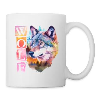 Loup Tête de loup Nature Nature sauvage Forêt Arbres Art - Mug blanc - blanc - Droite