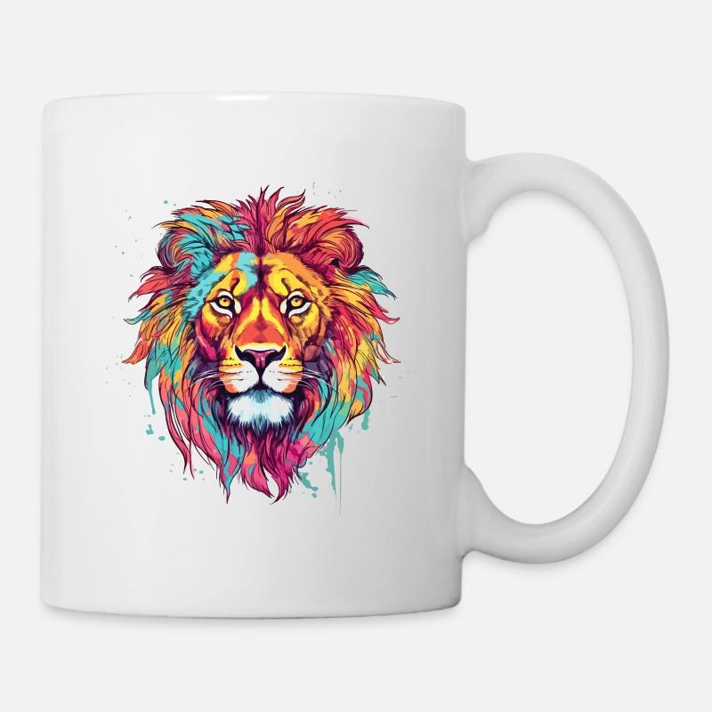 Löwe Löwenkopf Raubtier Bunt Splash Kunst - Tasse - Weiß