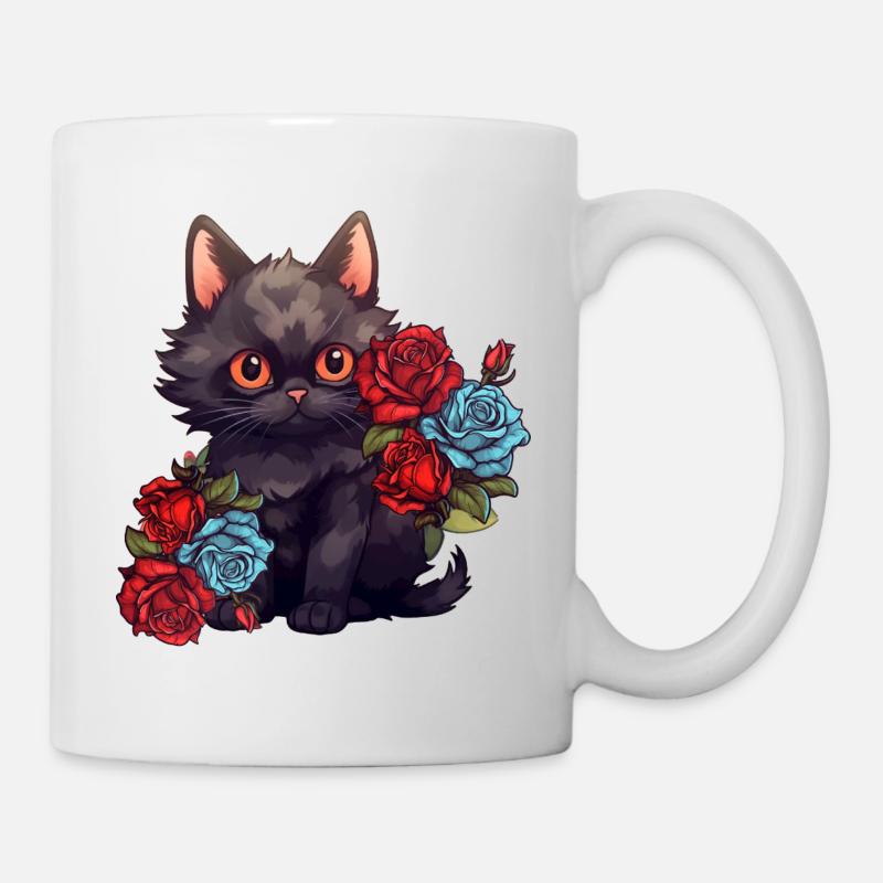 Katze mit Rosen - Tasse - Weiß