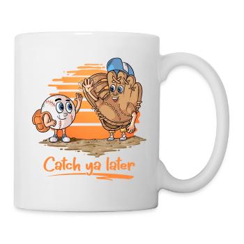 Catch ya Later Cartoon Baseball Glove and Ball - Mug - white - Right