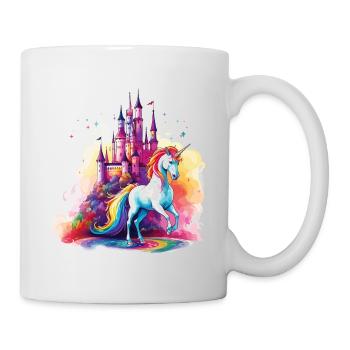 Einhorn Regenbogen Schloss Bunt Magie Fantasie - Tasse - Weiß - Rechts