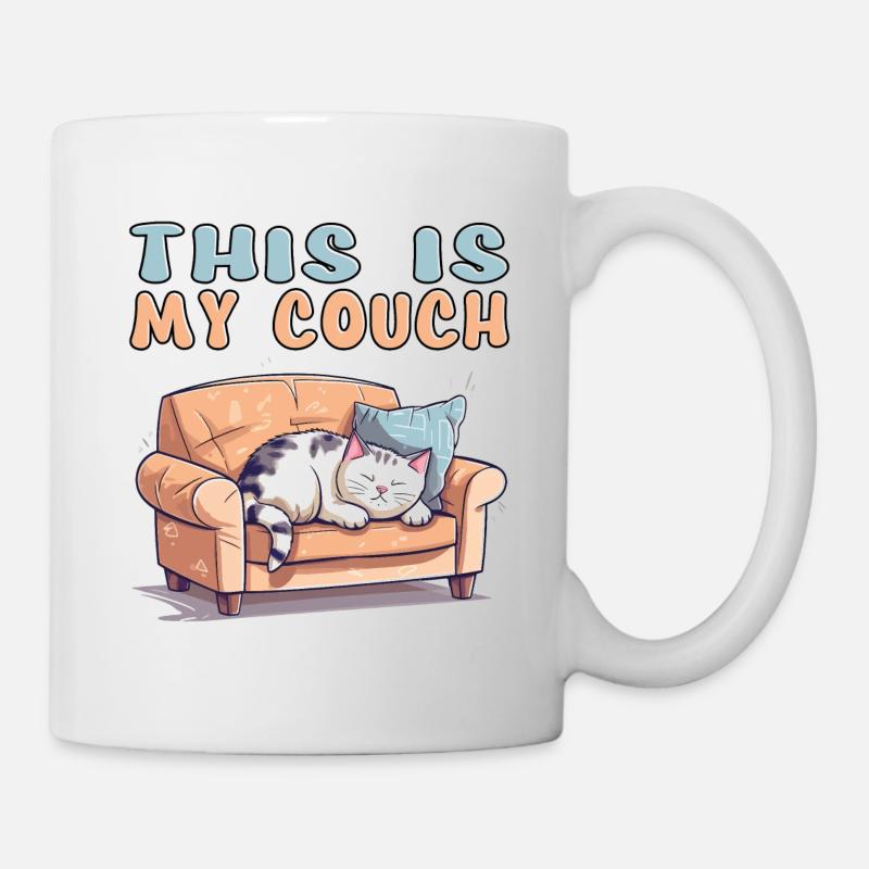 Katze Couch Sofa Lustig Humor Typisch Cartoon - Tasse - Weiß