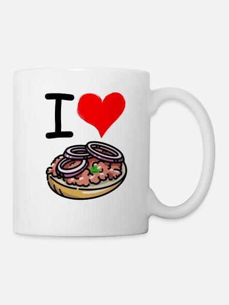 Lecker Mettbrötchen - I Love Mett Herz - Tasse - Weiß