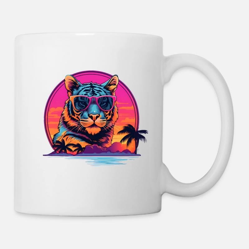 Synthwave Tiger Sunset - Mug blanc - blanc