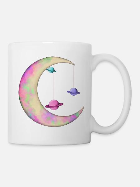 Colorful Moon with Planets - Mug - white
