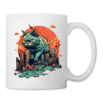Kaiju Cat destroys City, Giant Evil Cat Japan - Mug - white - Right