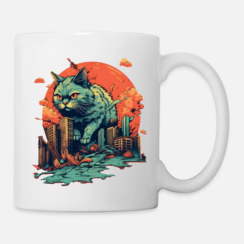 Kaiju Cat zerstört City, Giant Evil Cat Japan - Tasse - Weiß