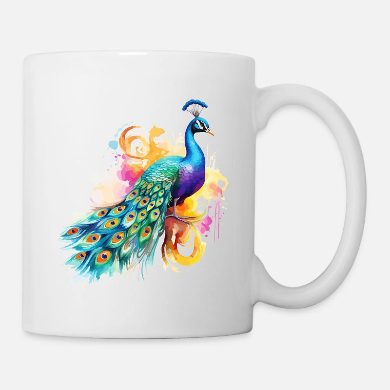 Pfau Blumen Pfauenfeder Exotisch Farbenfroh Bunt - Tasse - Weiß