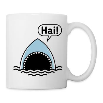 Hai! (Haifisch / Sprechblase / Comic / Cartoon) - Tasse - Weiß - Rechts