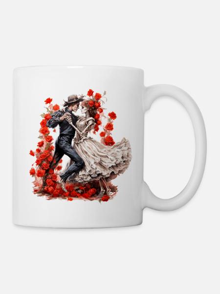 Danser des squelettes avec des roses 2 - Mug blanc - blanc