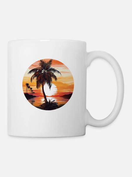 Wundervoller Sonnenuntergang mit Palmen und Meer - Tasse - Weiß