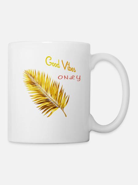Golden palm leaf "Good vibes only" - Mug - white
