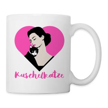 Kuschel Katze mit Herz Pink für tierliebe Frauen - Tasse - Weiß - Rechts