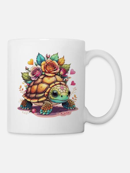 Sweet Turtle among the roses - Mug - white