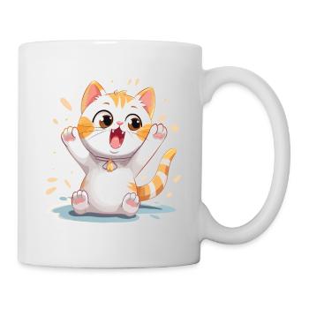 Katze Lacht Freut Sich Glücklich Kätzchen Cartoon - Tasse - Weiß - Rechts