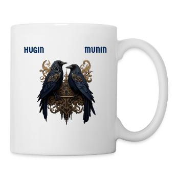 Hugin und Munin, die Raben Odins (mit Aufschrift) - Tasse - Weiß - Rechts