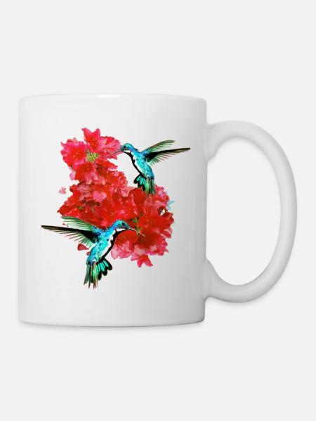 Kolibri,vogel, hibiskus,lotusblüte, blumen - Tasse - Weiß