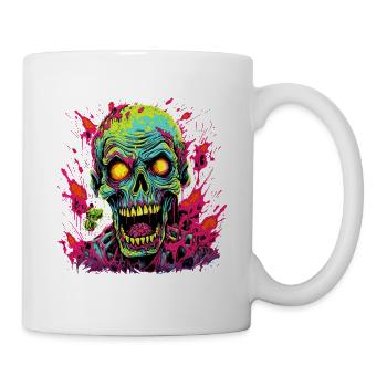Zombie Kopf Gruselig Halloween Zombiejäger Untote - Tasse - Weiß - Rechts