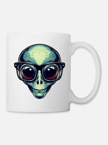 Nerdiges Alien mit Brille - Tasse - Weiß