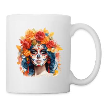 Dia De los Muertos Woman Multicolored Floral Skull - Mug - white - Right