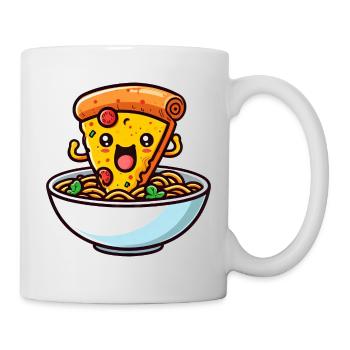 Kawaii Salami Pizza Dances in Ramen Noodle Soup Bowl - Mug - white - Right