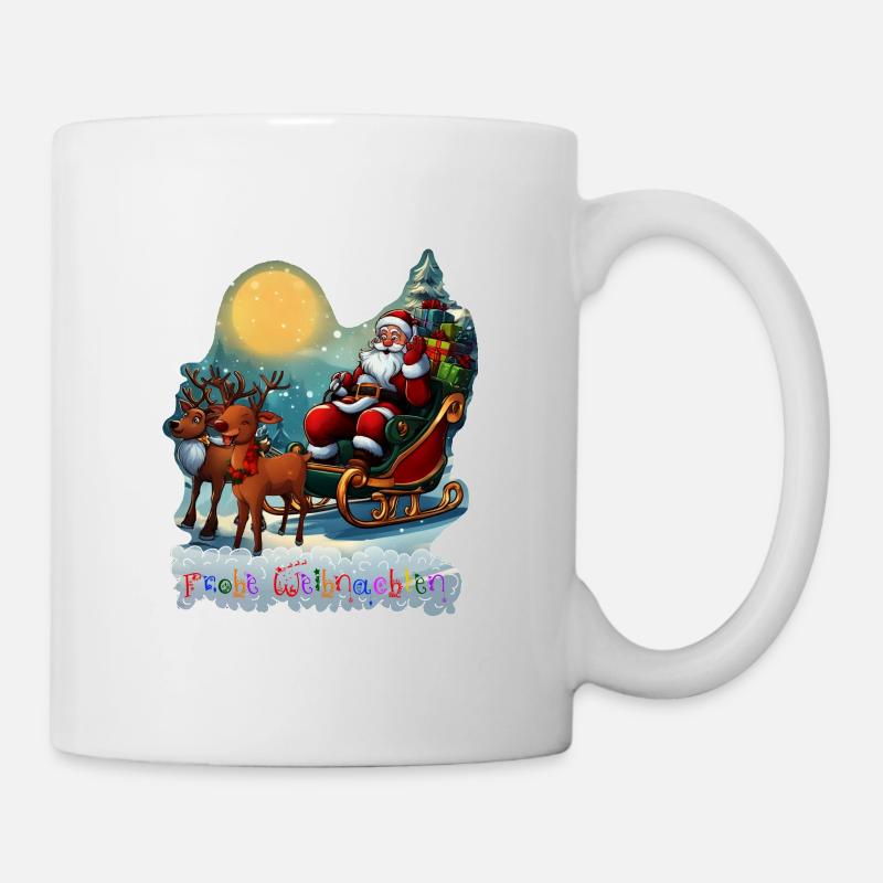 Rentierschlitten mit Weihnachtsmann - Tasse - Weiß