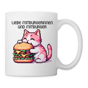 WITZIGE HAMBURGER KATZE RETRO GAMING PIXELART - Tasse - Weiß - Rechts