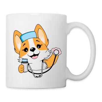 Glücklicher Karikatur-Corgi-Hundearzt - Tasse - Weiß - Rechts