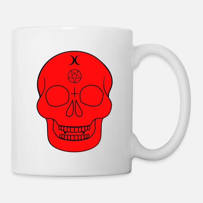 Red skull with occult symbols - Mug - white